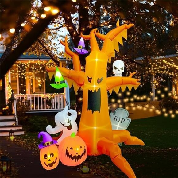 8 ft Halloween Inflatable Spooky Tree, with Ghosts Pumpkins Skull and Tombstone - Picture 7 of 7